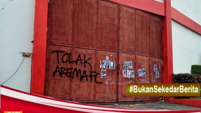 Jelang Laga Perdana Arema FC VS Dewa Uniten FC, Sekitar Stadion Supriadi  Muncul Tulisan Vandalisme  Penolakan